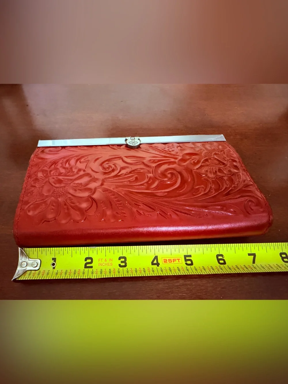 Patricia Nash Red Tooled Leather Cauchy Frame Wallet Clutch boho western  NWOT